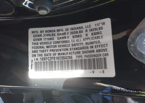 2019 Honda Civic Sport из США, поврежденный, VIN 19XFC2F81KE004286